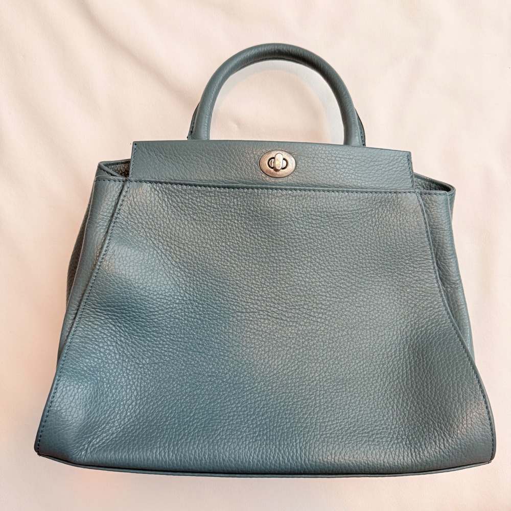 Davide Albertario Satchel Women Medium Teal Blue Pebbled Leather Made in Italy